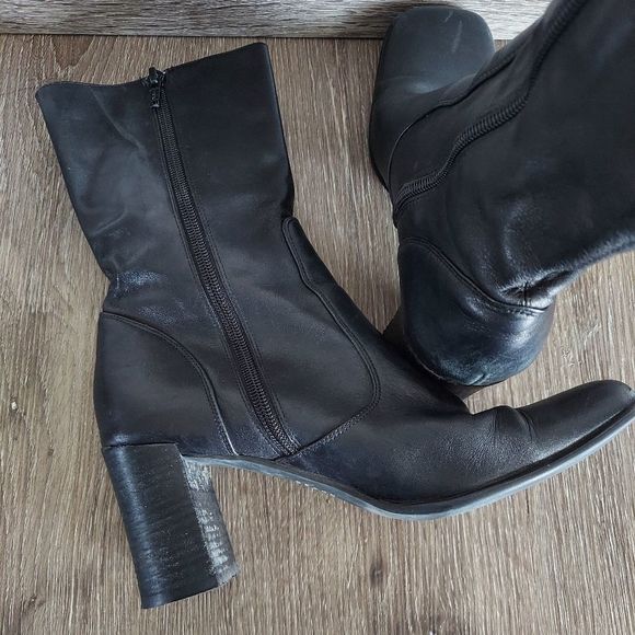 Steve Madden Got You Vintage Black Leather Mid-Calf Boots Sz 7.5 - Picture 7 of 14